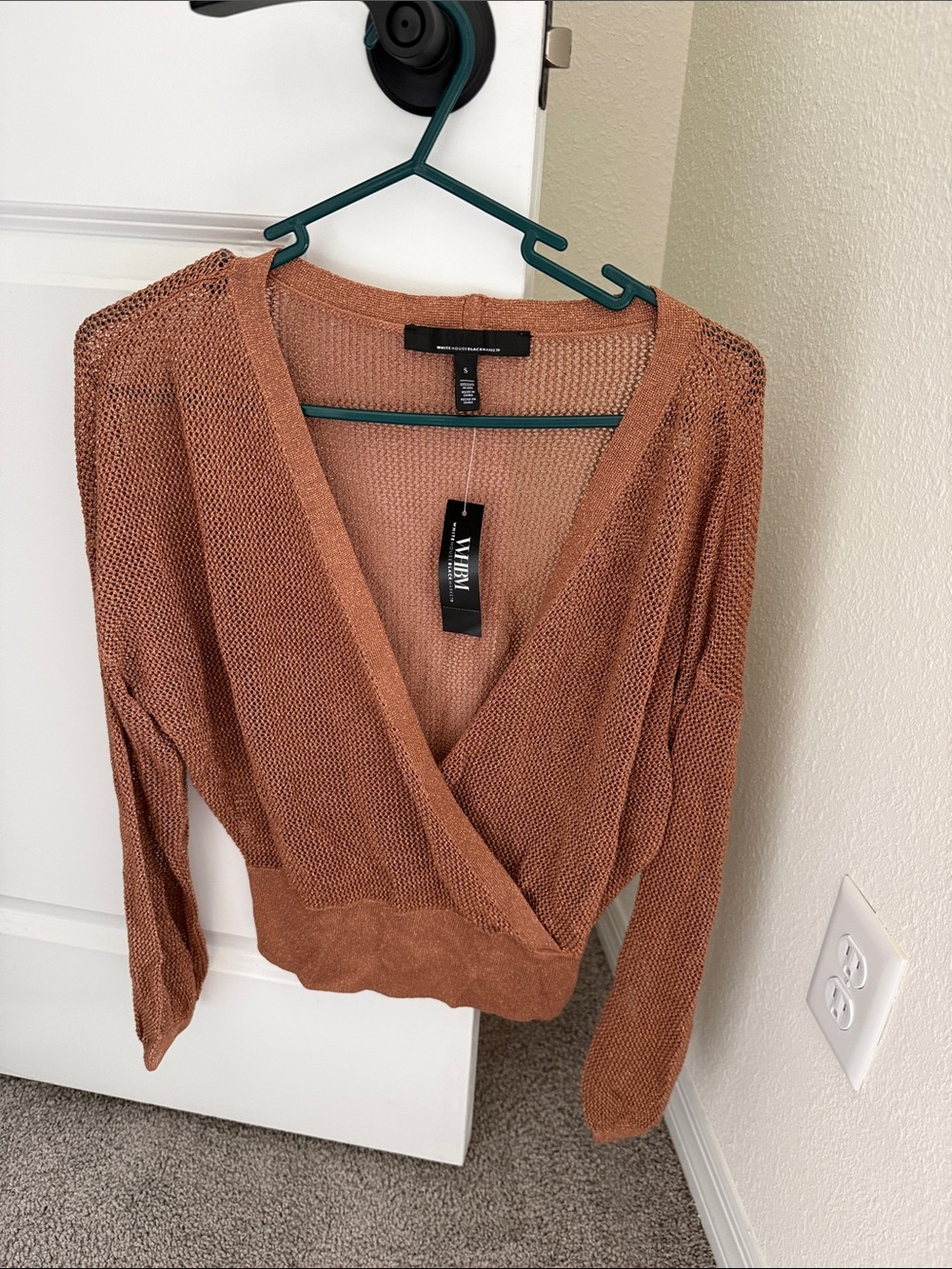 White House Black Market Rust Open-Weave V-Neck Wrap Sweater